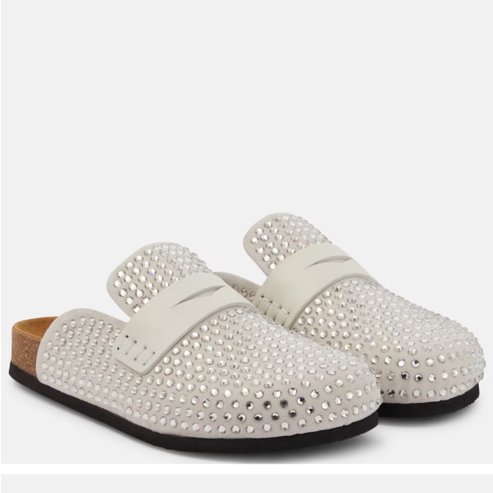 JW Anderson Crystal Suede Penny Loafer Embellished Mules